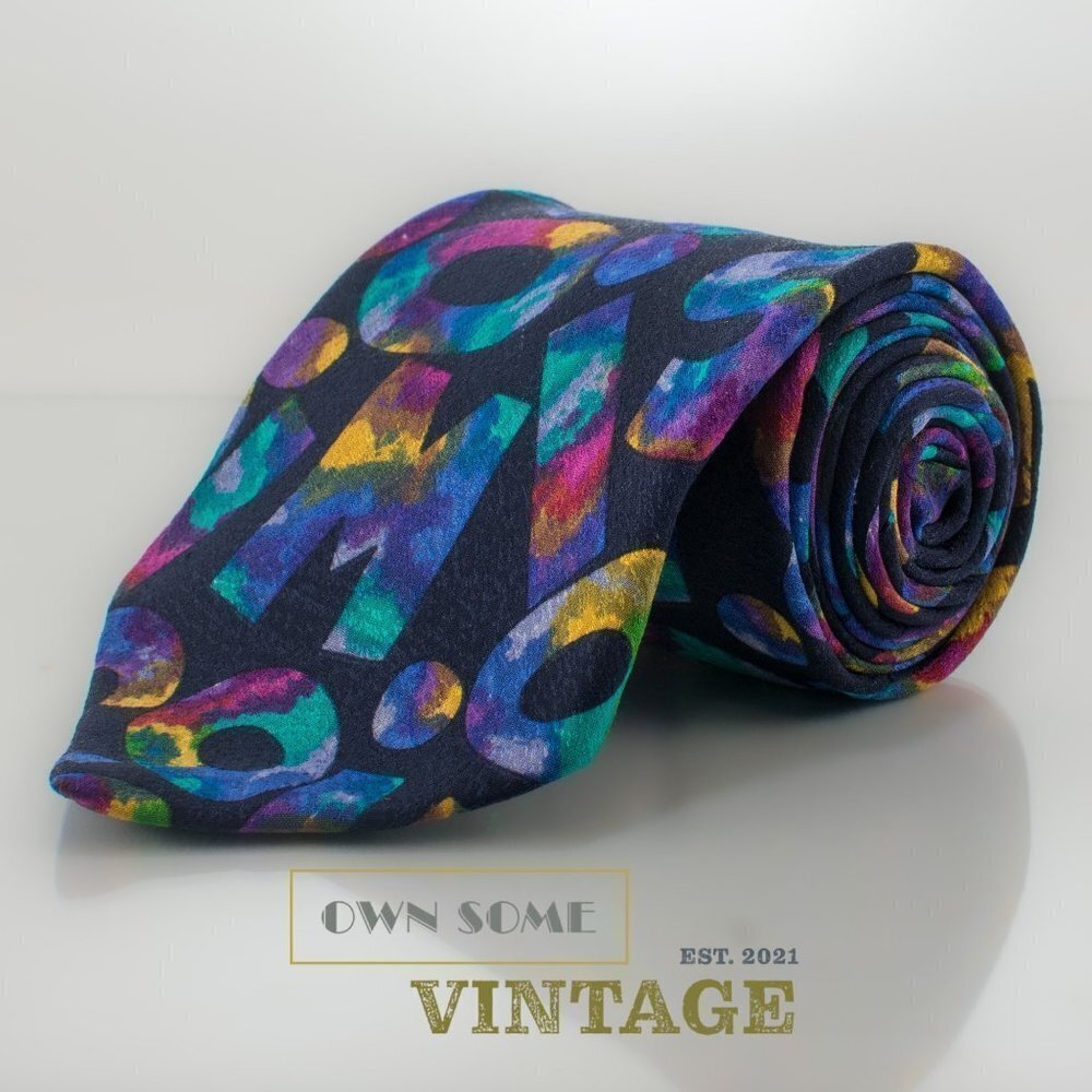 VINTAGE Silk Tie - Multicolor Letter Jumble Pattern | Missoni - Picture 6 of 6